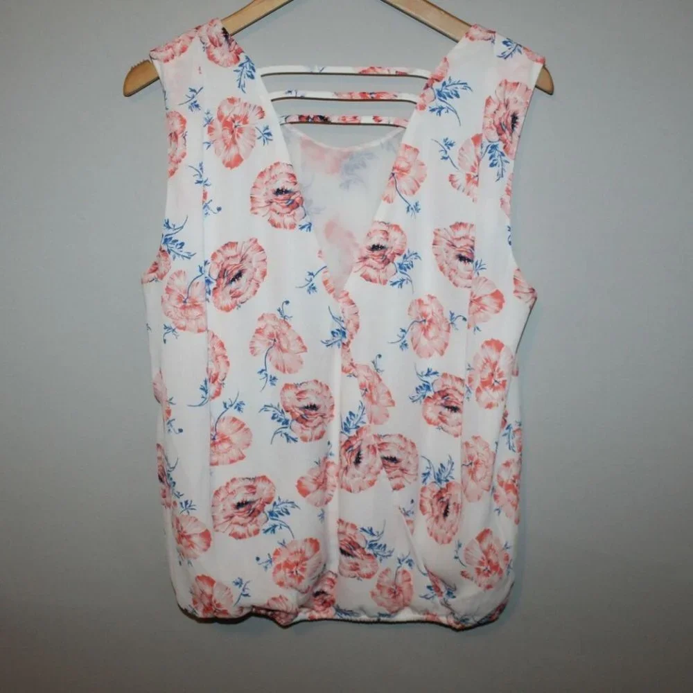 ✨2/$20 Meadow Rue Anthropologie Sleeveless Floral Blouse M Med Summer Top Anthro - Picture 4 of 6